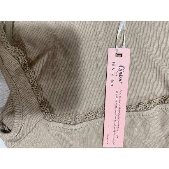 NWT Quinsen Womens long flowy figure- hugging maxi dress in neutral beige size M - Picture 12 of 12